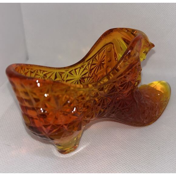 Fenton Daisy and Button Amberina Glass Slipper Shoe W/ Cat Glows Vintage - Picture 5 of 14